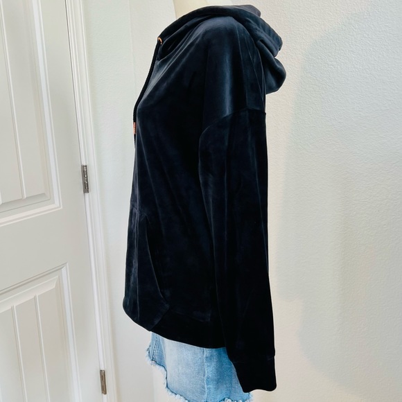 Green Tea Velour Navy Blue Classic & Cozy Pullover Kangaroo Pocket Hoodie - Picture 2 of 5